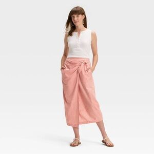 Women’s Midi Wraps Skirt     Pink/Orange.  Striped    L